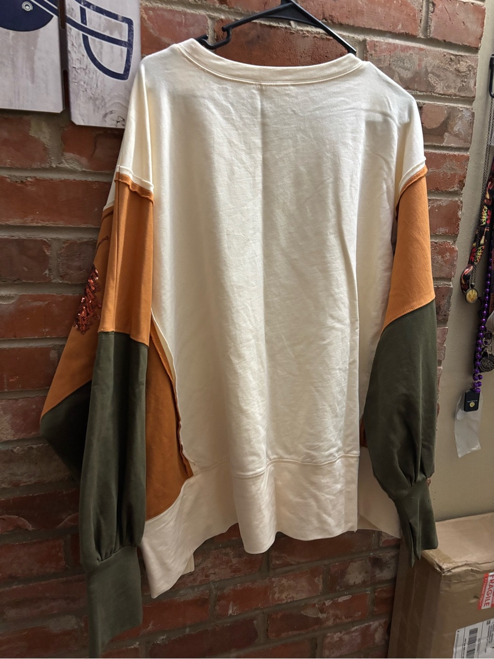 Fantastic Fawn Colorblock Sequin Fall Leaves Cotton Sweatshirt Oversized large - Picture 6 of 6